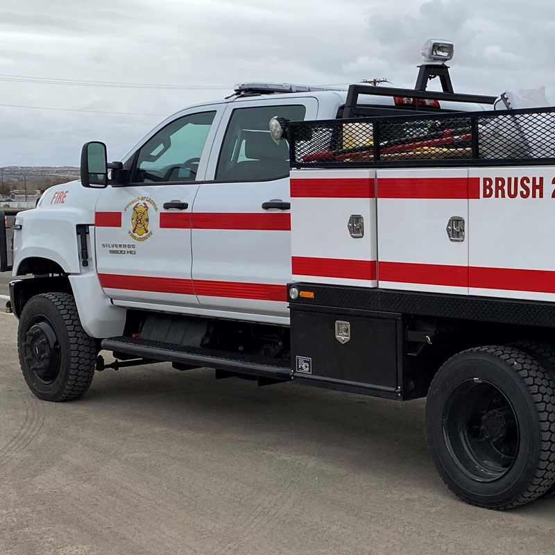 Largo-built brush fire truck with red and white fire livery
